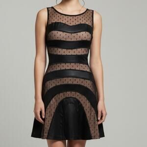 NIKIBIKI Black Nude Mesh Illusion Cocktail Dress Polka Dot Size S